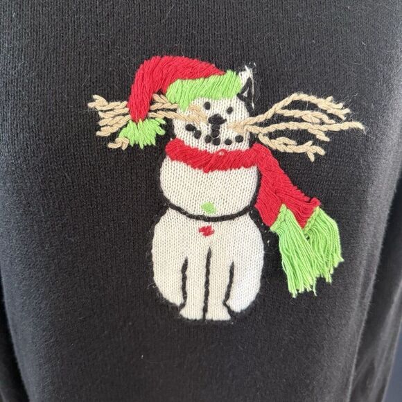 Quacker Factory SZ M Ugly Christmas Cat Snowman Sweater Scarf Embroidered Winter - Picture 5 of 13